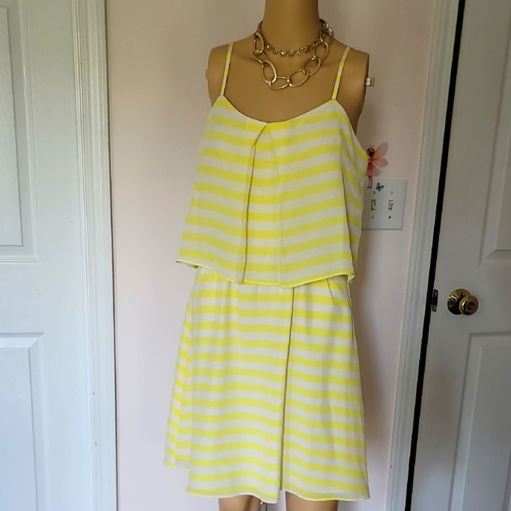 Amanda Uprichard Lemon and Cream Striped Dress sz Small